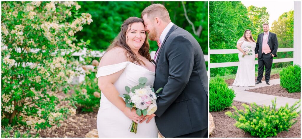 A happy couple during golden hour portraits at The Barn at Blue Sky Farm by JoLynn Photography