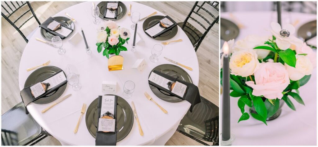 Romantic green, white, and pink wedding details 