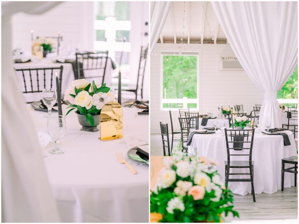 Romantic green, white, and pink wedding details at The Barn at Blue Sky Farm