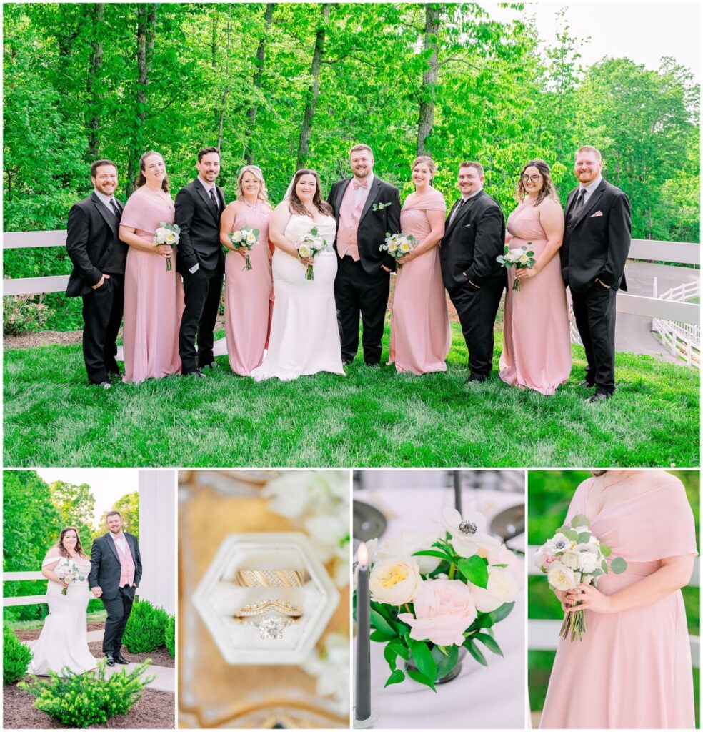 An elegant spring wedding wrapped in soft pinks and vibrant greenery at The Barn at Blue Sky Farm by JoLynn Photography