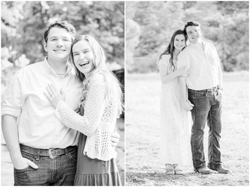 A black and white engagement photo