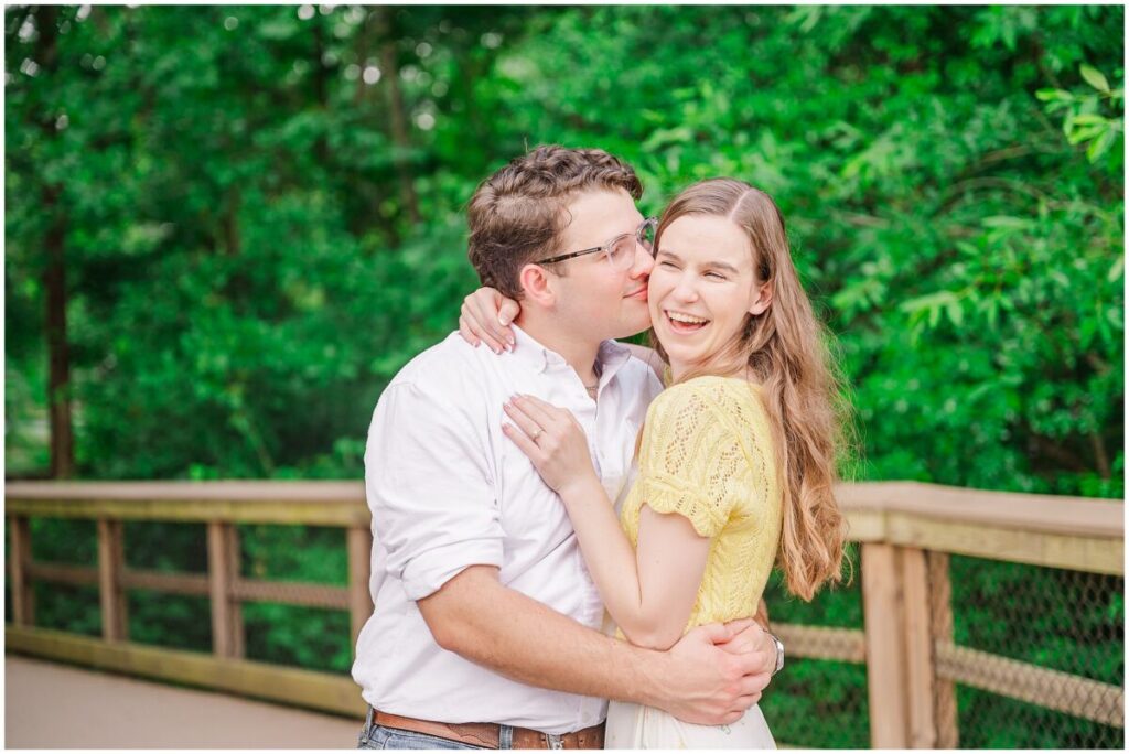 A happy couple sharing a kiss 