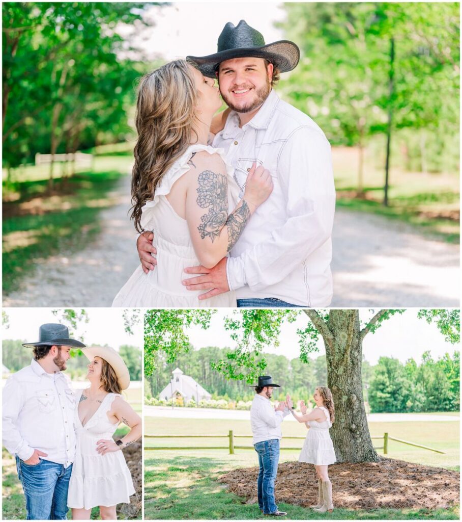 A bride kissing her groom to be under the summer air