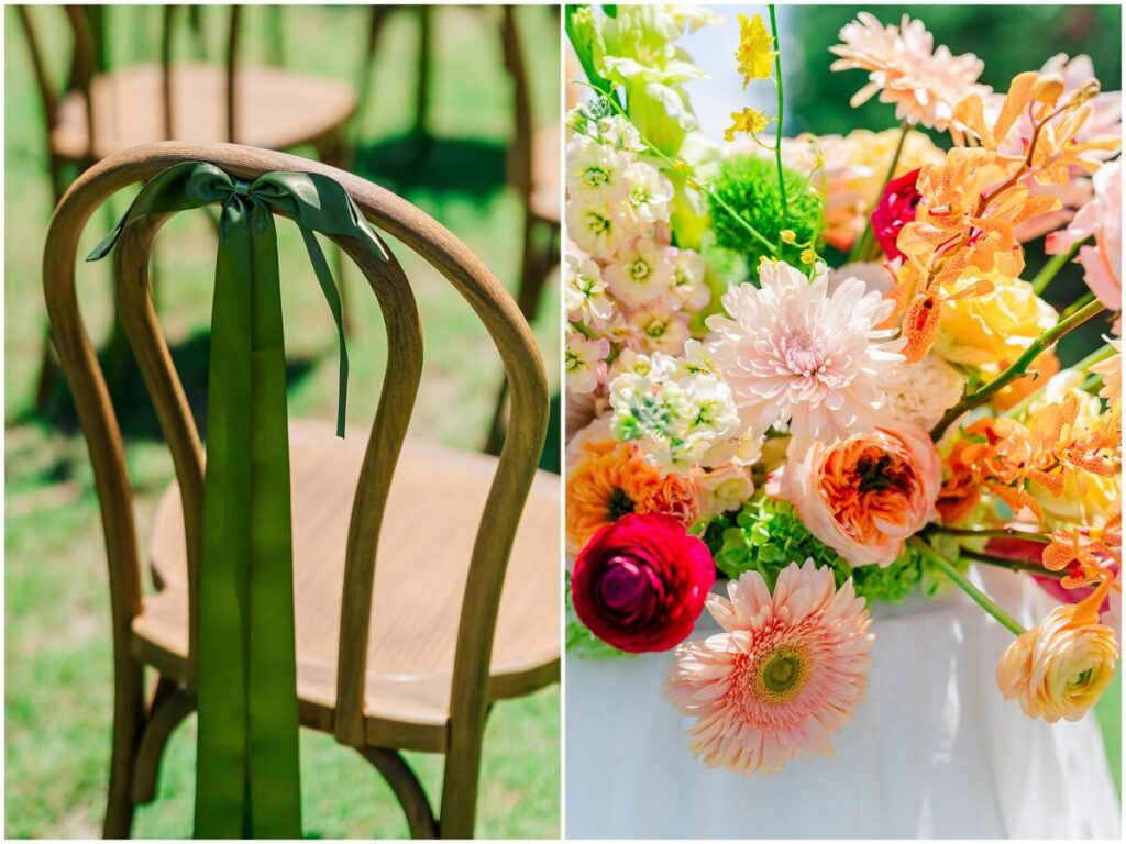 A bright summer afternoon full of vibrant colors at a ceremony site at Stone Manor by JoLynn Photography