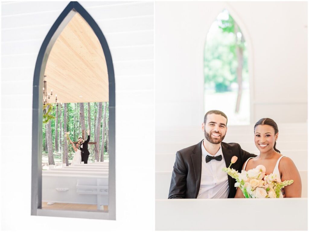 Wedding portraits in an open air chapel