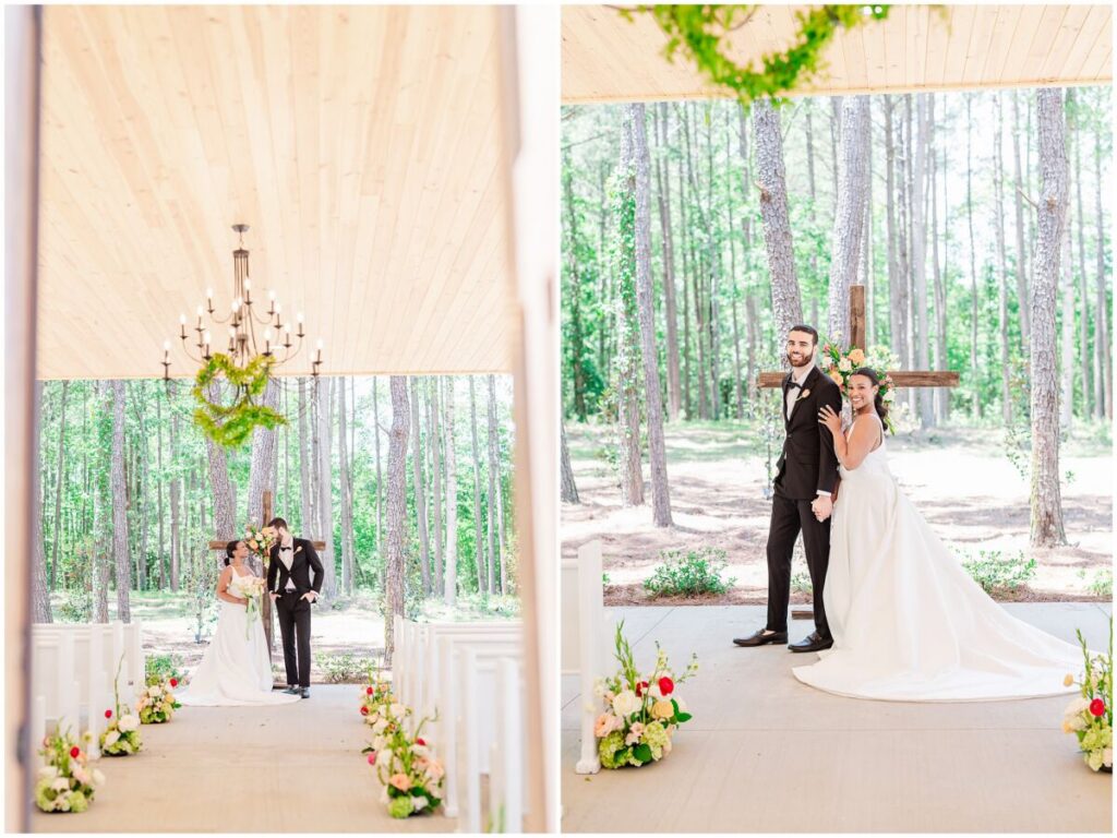 Wedding portraits in an open air chapel