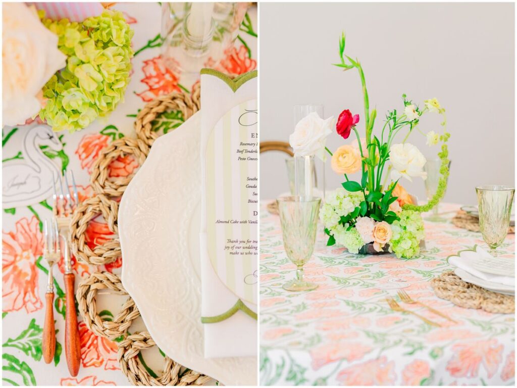 Beautiful bright color wedding reception details 