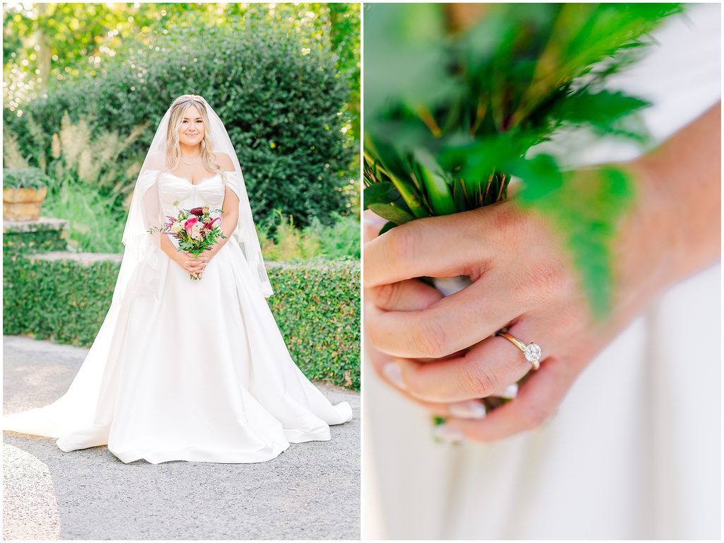 A bride during her Duke Gardens bridal portraits session in the summer by JoLynn Photography