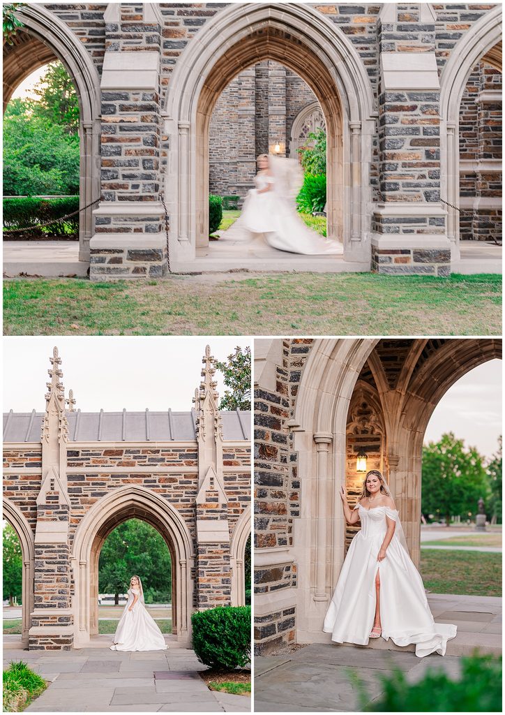 A bride running