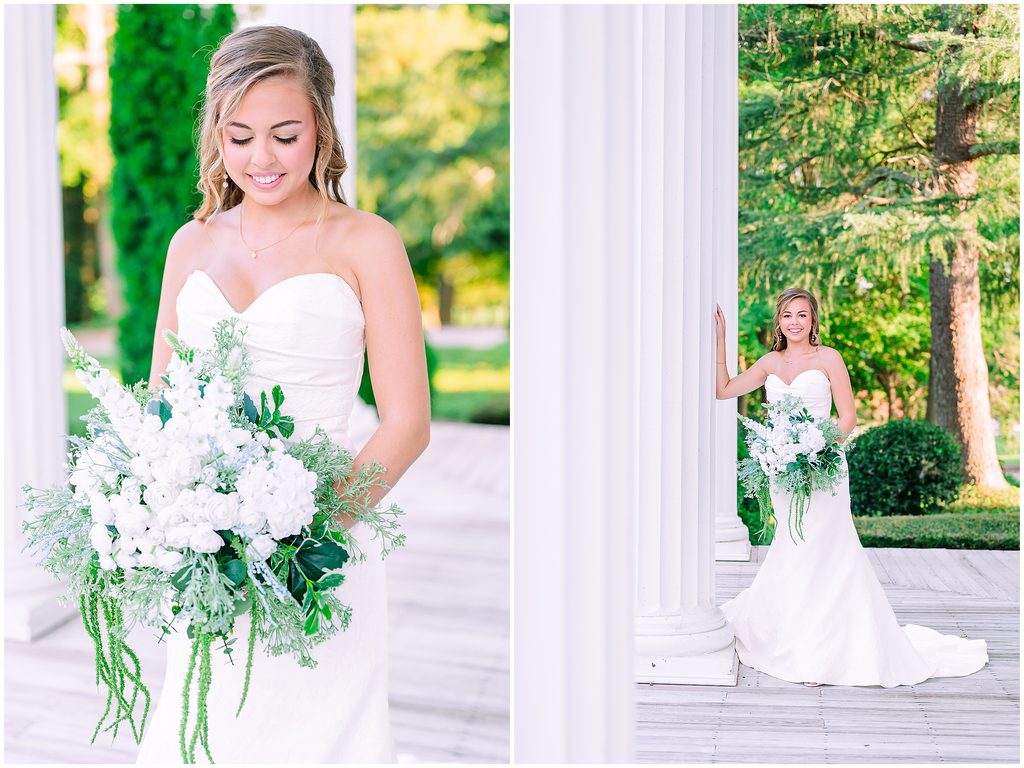 A dashing blonde bride enjoying her summer bridal session by JoLynn Photography