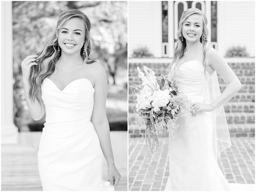 Rose Hill Estate bridal portrait in a black and white photo by JoLynn Photography