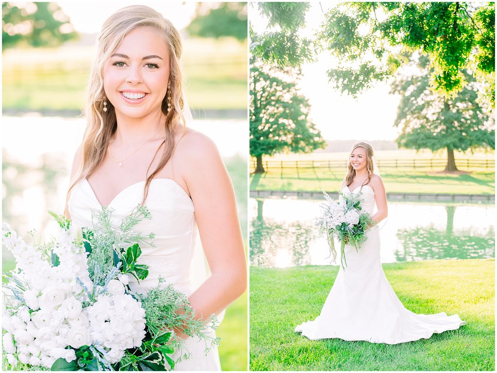 A stunning Rose Hill Estate bridal portrait during a summer sunset overlooking the water during a dreamy session by JoLynn Photography
