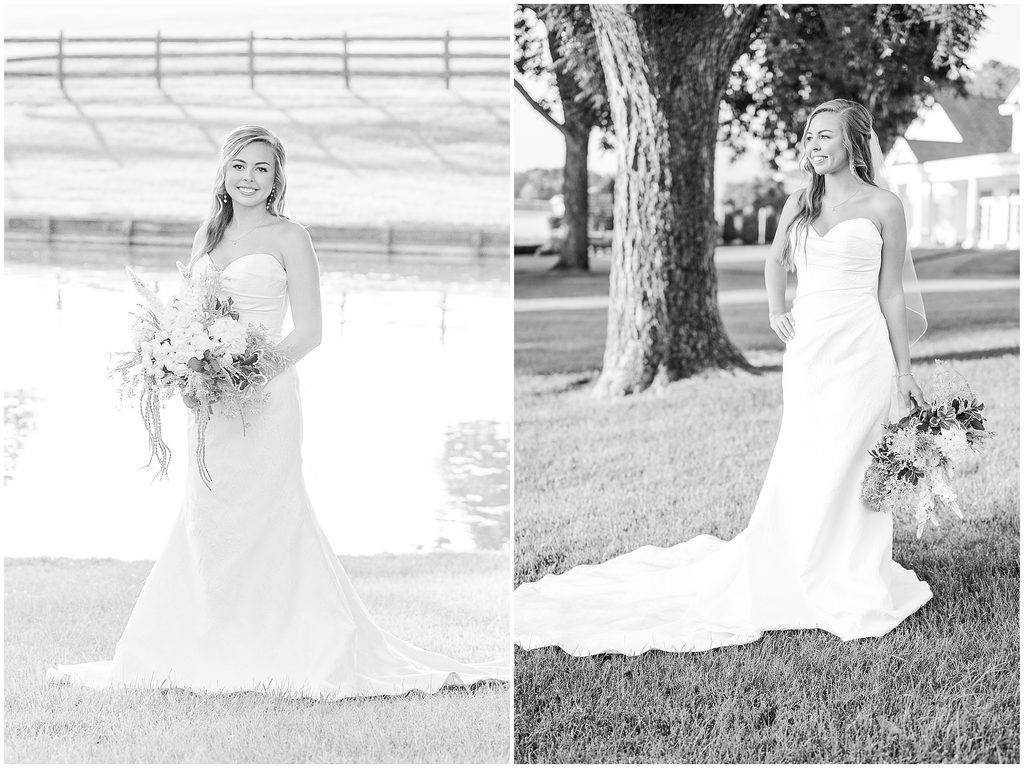 Black and white bridal portrait session overlooking the water in Nashville North Carolina